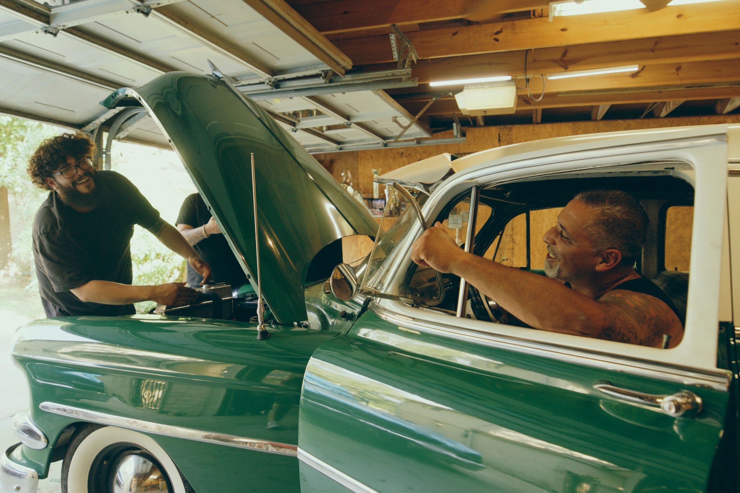 happy car owner at auto repair shop